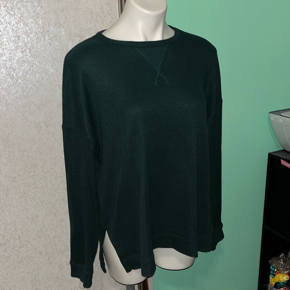 american eagle forest green waffle knit long sleeve pull over